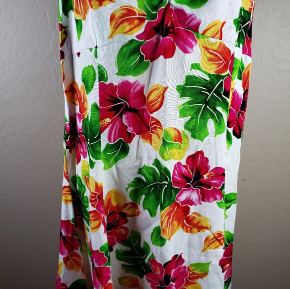 Two Palms Hawaii Rayon White W/Pink Hibiscus Watercolor Floral Midi Dress sz XL - Picture 3 of 12